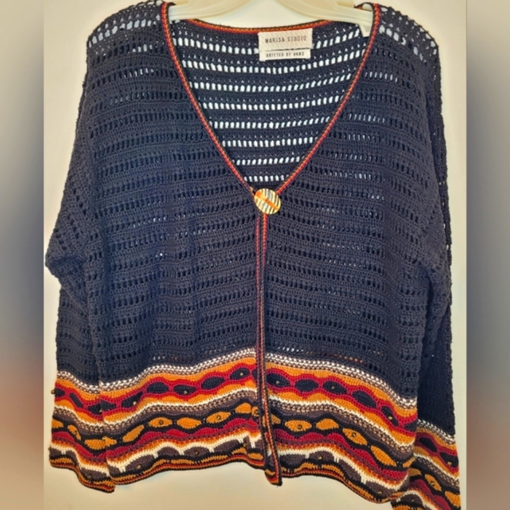 Marisa Studio Hand Knit Cardigan Sweater Linen/cotton Artsy, wearable art